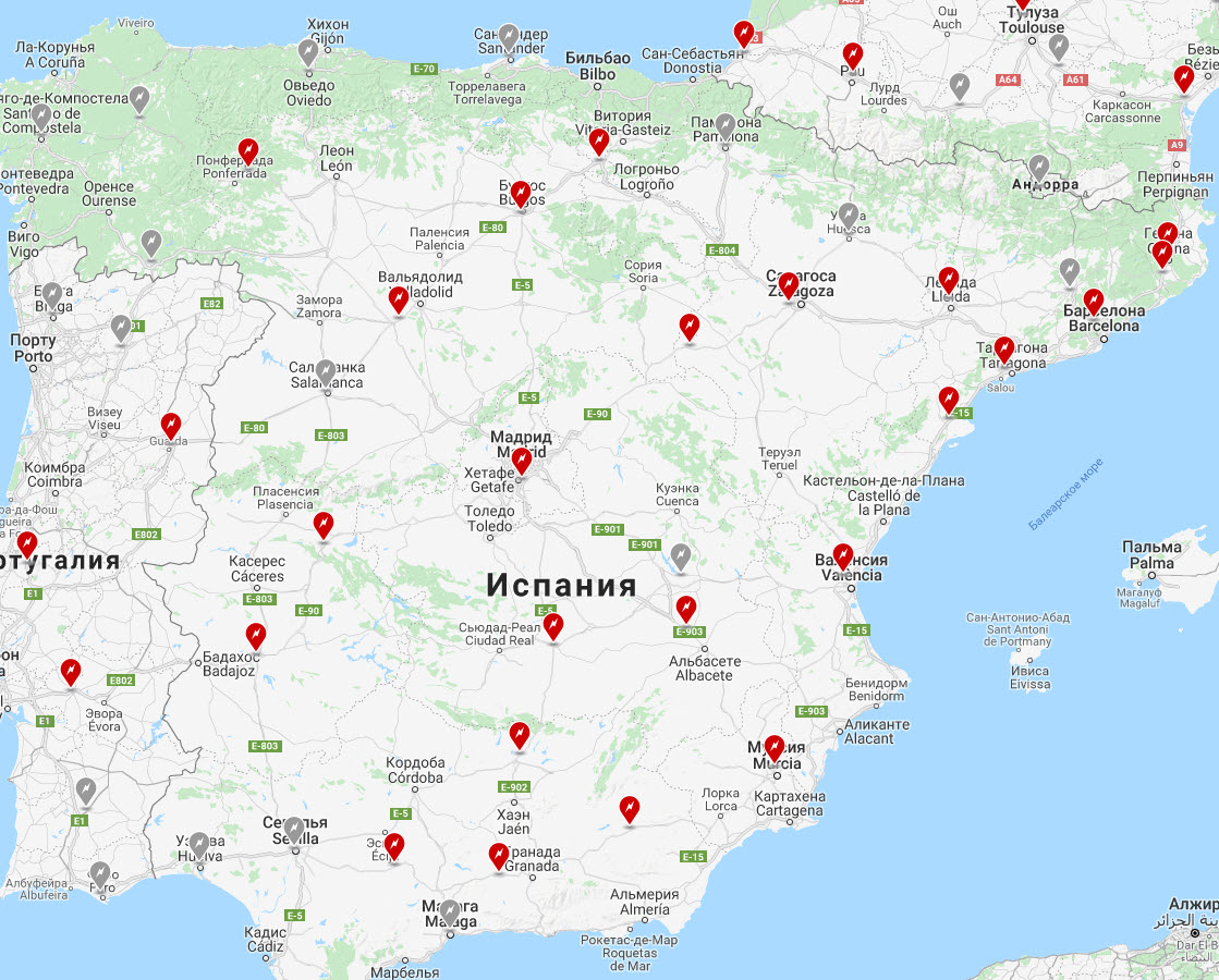 Карта  Tesla Supercharger в Испании